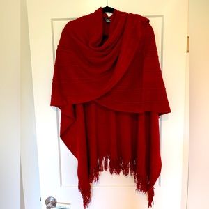 Soft knit ruana poncho red